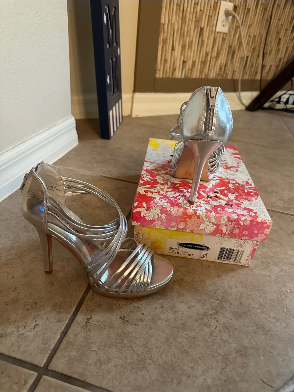 Chinese Laundry Silver Strappy Stiletto Heels